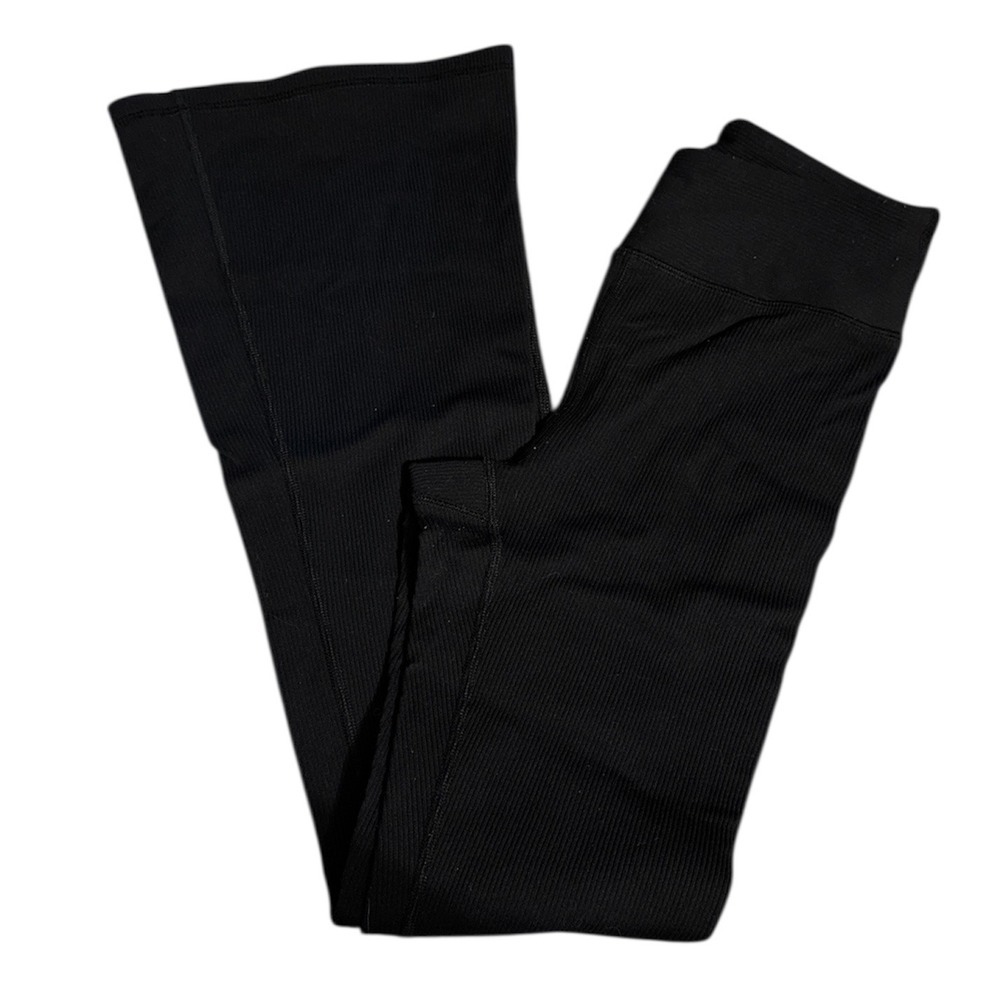 Mono B Black Ribbed Flare Leggings High Waisted Yoga Pants S